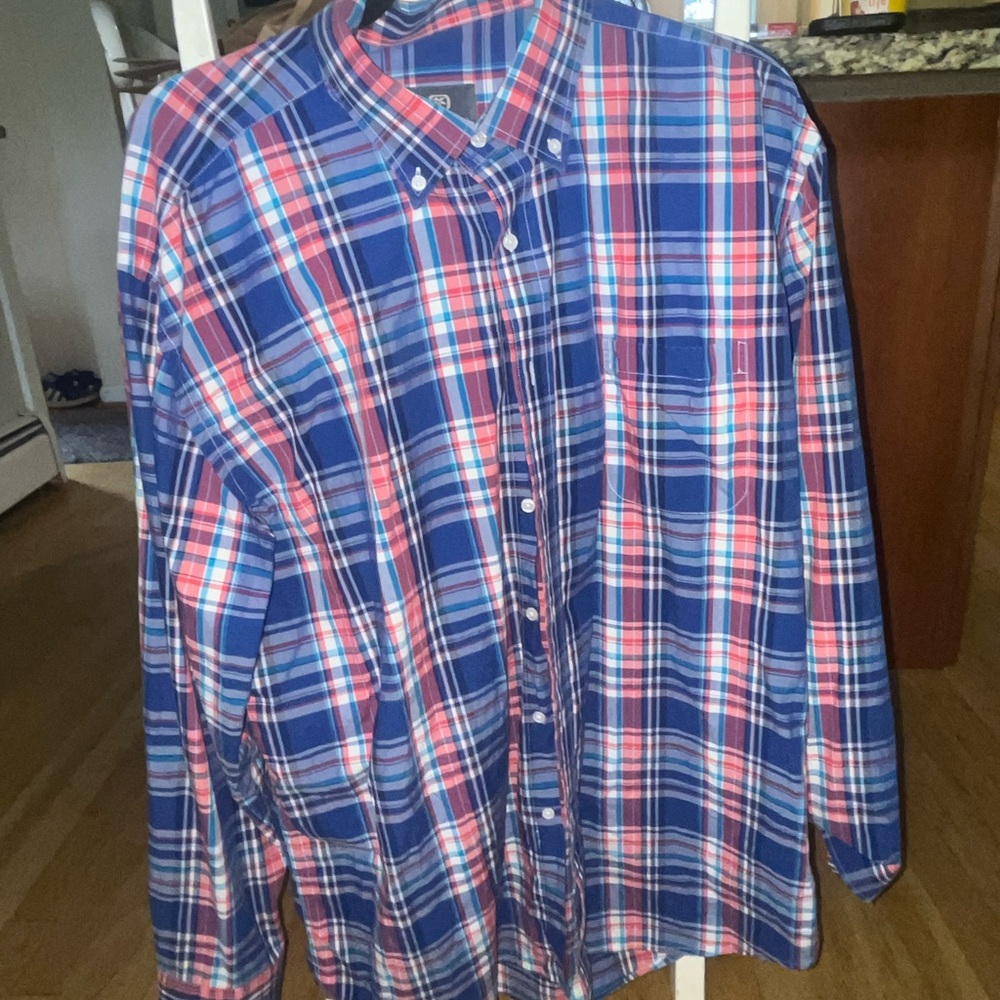 Blue and Red Casual Plaid Button Down Shirt